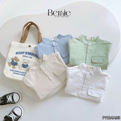 Áo sơ mi cổ trụ cho bé trai tay ngắn phối túi ngực nhiều màu size 9 tới 28kg BERNIE P1124A93