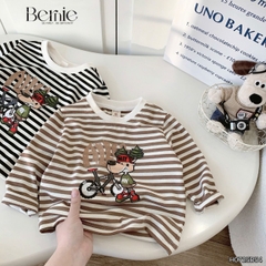 Set bộ tay dài kẻ sọc ngang phối màu họa tiết hình in dễ thương kèm quần dài kaki cho bé trai size 1 đến 7 tuổi BERNIE H0725B54