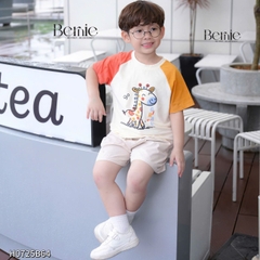 Set bộ cotton Hươu vui vẻ sắc màu cho bé trai áo thun cotton họa tiết Hươu nhỏ vui vẻ và quần short đùi kaki 1 đến 7 tuổi BERNIE H0725B64