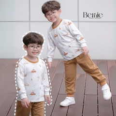 Set bộ thun tay dài cho bé trai áo thun họa tiết in trần ô tô kèm quần dài 9 tới 28kg BERNIE H0725B28