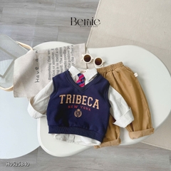 Set bộ gi lê 4 chi tiết áo sơ mi dài tay áo gi lê rời quần kaki kèm cà vạt size 1 đến 7 tuổi BERNIE H0525B40