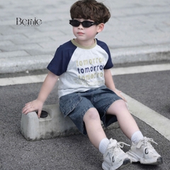 Set bộ tay ngắn raplang phối màu áo thun họa tiết Tomorrow và quần short jean bé trai 1 đến 7 tuổi BERNIE H0725B19