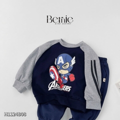 Set bộ dài cho bé trai tay áo raplang phối màu họa tiết siêu anh hùng kèm quần dài 1 đến 7 tuổi BERNIE H1124B08