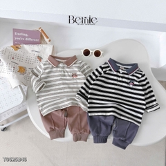 Set bộ polo tay dài kẻ ngang họa tiết thêu cáo nhỏ kèm quần dài cho bé trai size 1 đến 7 tuổi BERNIE T0625B46