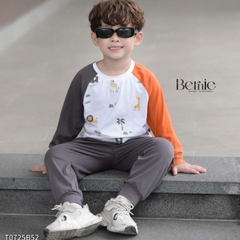 Set bộ thun cotton tay raplang dài phối màu cho bé trai họa tiết in tràn kèm quần dài 9 tới 28kg BERNIE T0725B52