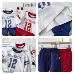 Set bộ thể thao tay dài cho bé trai tay áo phối màu họa tiết in chữ và số kèm quần dài size 9 tới 27kg BERNIE H0725B21