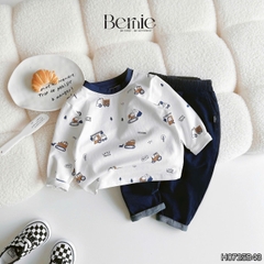 Set bộ thun cho bé trai tay dài áo thun họa tiết in trần xe cẩu kèm quần dài da cá size 9 tới 28kg BERNIE H0725B43