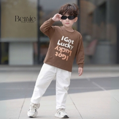 Áo thun áo phông tay dài in chữ Lucky nhiều màu unisex cho bé trai bé gái đi học đi chơi 9 đến 27kg BERNIE H0725A26
