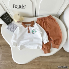 Set bộ polo thun cotton dài tay áo polo họa tiết hình in kèm quần dài cho bé trai size 9 tới 28kg BERNIE T0725B35
