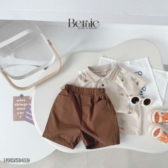 Set bộ polo cho bé trai màu nâu họa tiết cây dừa in tràn kèm quần short đùi kaki 1 đến 7 tuổi BERNIE H1124B14