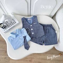  Set bộ vest gile công tử 4CT cho bé trai áo sơ mi tay ngắn phối gile kẻ kèm quần và cà vạt 1 đến 6 tuổi BERNIE T0825B06