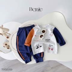 Set bộ thun cotton dài tay cho bé trai áo thun họa tiết hình in dễ thương kèm quần dài size 9 tới 28kg BERNIE T0825B09