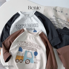 Set bộ thun cotton dài tay cho bé trai áo thun họa tiết hình in dễ thương kèm quần dài size 9 tới 28kg BERNIE H0725B70