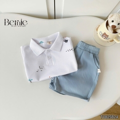 Set bộ polo cho bé trai áo polo tay ngắn họa tiết hình in kèm quần short kaki size 9 tới 28kg BERNIE T0825B24