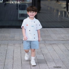 Set bộ polo cho bé trai áo polo tay ngắn họa tiết hình in kèm quần short kaki size 9 tới 28kg BERNIE T0825B24