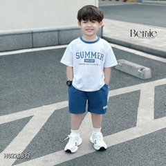 Set đồ thun tay ngắn basic phối màu cho bé trai mùa hè Hello summer size 1 đến 7 tuổi BERNIE H0225B32