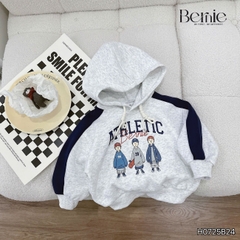 Set bộ nỉ 2 da tay dài áo hoodie phối màu kèm mũ họa tiết kèm quần dài đi chơi đi học 1 đến 7 tuổi BERNIE H0725B24