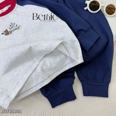 Set bộ thun dài tay áo raplang phối màu họa tiết thêu cún hello kèm quần dài size 9 tới 28kg BERNIE H0725B68