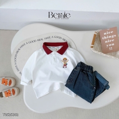 Set bộ polo tay dài áo polo cổ dệt họa tiết cậu bé kèm quần jean dài cho bé trai size 1 đến 7 tuổi BERNIE T0825B02