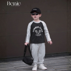 Set bộ bé trai áo thun cotton tay dài raplang phối màu họa tiết tennis thể thao kèm quần dài size 9 tới 28kg BERNIE H0725B69