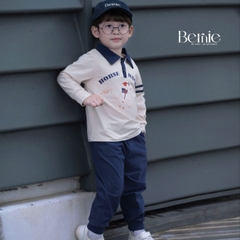 Set bộ bé trai áo thun polo cotton tay dài phối màu họa tiết ngựa kèm quần dài size 9 tới 28kg BERNIE H0825B31
