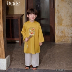 Set áo dài bé trai kèm quần chất lụa vân gỗ họa tiết thêu Hạc xuân mặc Tết size 9 đến 25kg BERNIE H0925B09