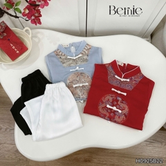 Set bộ áo dài bé trai kèm quần chất lụa phối họa tiết thêu gấm Phúc Lộc mặc Tết size 9 đến 25kg BERNIE H0925B22