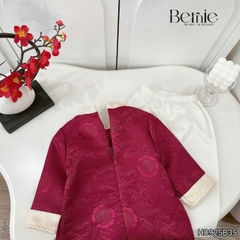 Set áo dài bé trai kèm quần chất lụa vân gỗ họa tiết thêu Hạc xuân mặc Tết size 9 đến 25kg BERNIE H0925B09