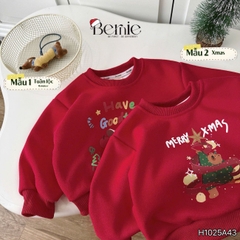 Áo Noel màu đỏ áo thun Giáng sinh cho bé trai bé gái tay dài chất nỉ 2 da size 1 đến 7 tuổi BERNIE H1025A43
