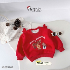 Áo Noel màu đỏ áo thun Giáng sinh dài tay phối sừng tuần lộc 3D trên vai cho bé trai bé gái size 1 đến 7 tuổi BERNIE H1025A45