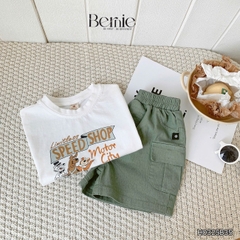 Set bộ tay ngắn phối màu họa tiết hoạt hình Motor City cho bé trai kèm quần short size 9 tới 28kg BERNIE H0325B35