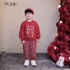 Set bộ nỉ dài tay màu đỏ họa tiết Happy Pup kèm quần dài kẻ ngang cho bé trai size 10 tới 27kg BERNIE H1025B46