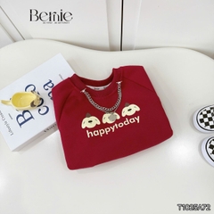 Áo thun Sweater màu đỏ áo thun dài tay hoạ tiết in gấu Happy today cho bé trai bé gái size 10 tới 30kg BERNIE T1025A73