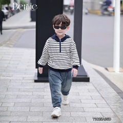 Áo hoodie dài tay unisex kẻ ngang phối mũ và dây kéo cho bé trai bé gái size 9 tới 28kg BERNIE T1025A35Đ