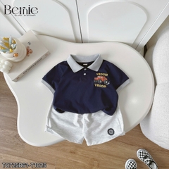 Set bộ polo tay ngắn họa tiết khủng long và ô tô kèm quần short đùi bé trai 9 tới 28kg BERNIE T0725B61