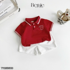 Set bộ polo tay ngắn cổ bo dệt họa tiết gấu kèm quần short kaki cho bé trai size 1 tới 7 tuổi BERNIE KIDS P0225A38