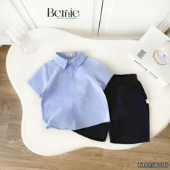 Set bộ sơ mi xanh basic tay ngắn kèm quần short cho bé trai từ 9 đến 25kg BERNIE H0125B69Đ