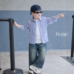 Set đồ áo sơ mi dài tay kèm quần jean và áo thun bên trong, set sơ mi dài sọc kẻ phong cách hàn quốc 1 đến 7 tuổi BERNIE H1025B77Đ