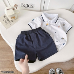Set bộ Polo Xe tinh nghịch cho bé trai áo thun polo tay ngắn và quần short kaki size 9 tới 28kg BERNIE T1125B08Đ
