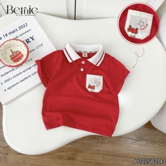 Set bộ Polo Crab màu đỏ cho bé trai áo thun polo tay ngắn và quần short kaki họa tiết size 9 tới 28kg BERNIE H1225B20Đ