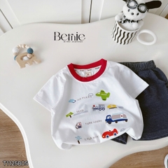  Set bộ tay ngắn cho bé trai áo thun họa tiết Trafic sắc màu phối quần short size 9kg tới 28kg BERNIE T1125B05