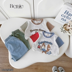 Set bộ tay ngắn phối màu họa tiết Sóc và Gấu kèm quần short kaki cho bé trai 9 tới 28kg BERNIE H1025B56