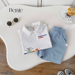 Set bộ polo tay ngắn cho bé trai họa tiết Robot hóm hỉnh kèm quần short kaki size 9 đến 25kg BERNIE T1025B83Đ 