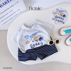 Set bộ thun cotton áo tay ngắn họa tiết khủng long Ready kèm quần short cho bé trai 1 đến 7 tuổi BERNIE H1025B55
