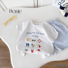  Set bộ cho bé trai áo thun tay ngắn họa tiết Happy Beach kèm quần short size 9 tới 25kg BERNIE T1225B17Đ