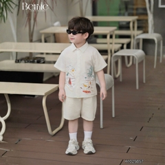 Set sơ mi ngắn tay đi biển cho bé trai bé gái họa tiết Tiny kèm quần short kaki size 9 tới 25kg BERNIE H1025B57