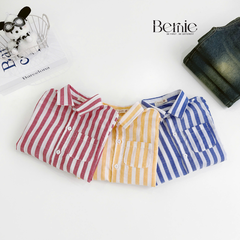 Áo sơ mi kẻ sọc dài tay phong cách STREET màu đỏ màu vàng màu xanh cho bé trai size 9kg tới 25kg BERNIE H1025B77Đ 