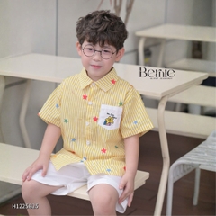  Set bộ sơ mi tay ngắn cho bé trai họa tiết kẻ vàng Happy Star kèm quần short kaki size 11 đến 28kg BERNIE H1225B25