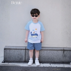 Set bộ ngắn tay raplang họa tiết Cá voi nghộ nghĩnh kèm quần short kaki cho bé trai size 9 tới 28kg BERNIE H1125B25
