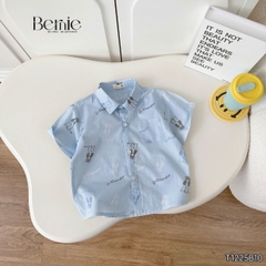 Set bộ sơ mi tay ngắn họa tiết in tràn cún Puppy kèm quần short cho bé trai size 11 tới 28kg BERNIE T1225B10